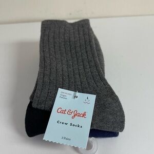 NWT Cat & Jack: Kids' 3pk Dress Socks, Gray/Black/Navy Blue, Size L (3-7)
